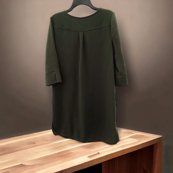 Diane Von Furstenberg DVF Agness Crepe Mini Dress Olive Gold Buttons Size 0 - Picture 3 of 6